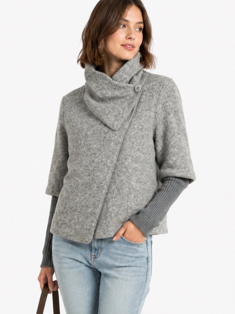 Marisa & Marie Italy Gray Faux Wrap Button Sweater Knit Layered Style Women L